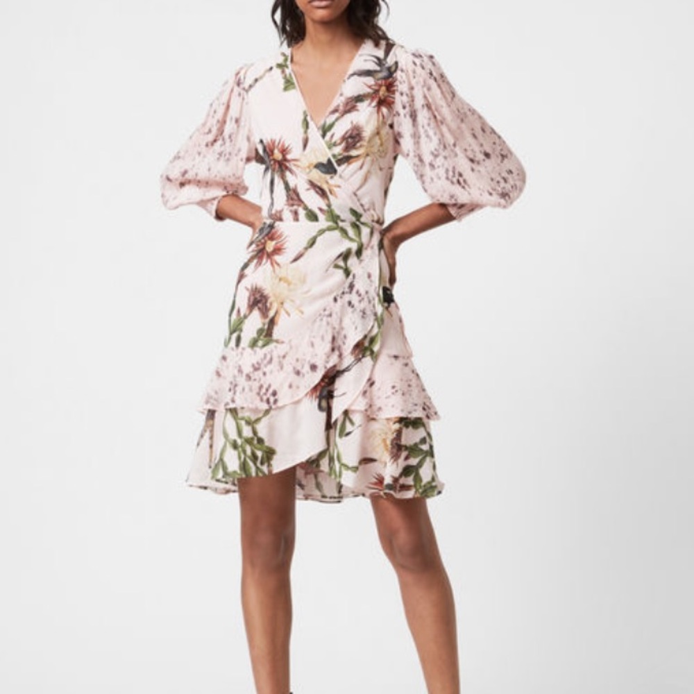 ALL SAINTS- Ari nolina wrap dress, pink wrap dress